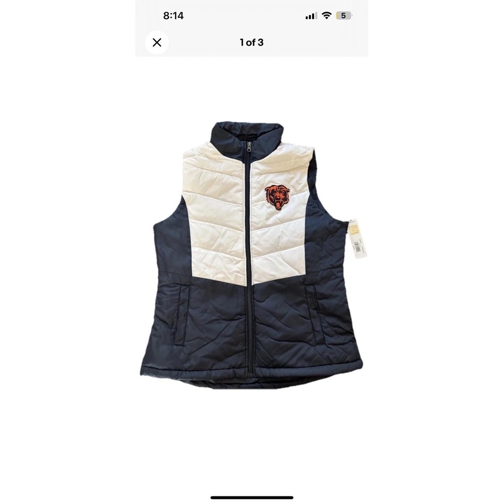 NFL Team Apparel White/Blue/Orange Chicago Bears Puffer Vest Women's Medium - Picture 6 of 6